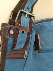 Canvas Hobo Bag - Teal &amp; Brown