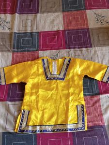 4-6 years kids Yellow Kurta with Blue patiya
