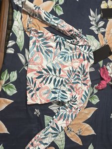 Leaf Print Top &amp; Wide Leg Pants Set