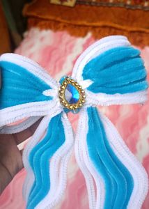 Handmade Blue &amp; White Bow Hair Clip
