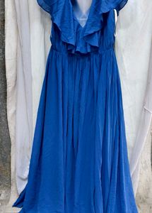 I. Elegant Blue Ruffled Maxi Dress