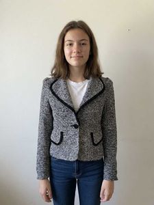 Chic Tweed Blazer with Black Trim XS