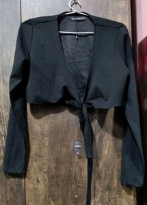 Black Cropped Tie-up Shrug Cardigan Full Sleeves🖤