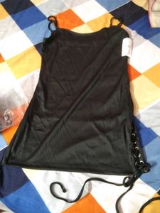 Chic Black Lace-Up Slip Dress