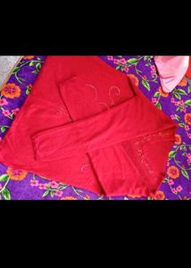 Red V-Neck Embellished Sweater