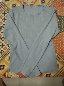 Grey Ribbed Knit Top