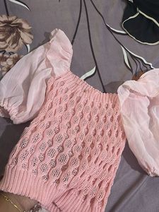 Chic Pink Square Neck Puff Sleeve Top