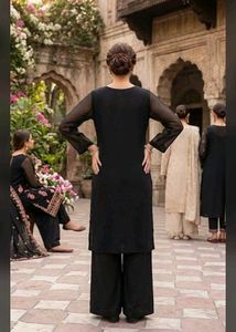 Embroidered Black Kurta with Palazzo Pants