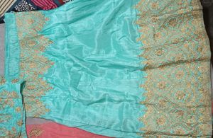 Elegant Teal &amp; Gold Embroidered Outfit