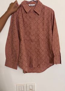 Chic Eyelet Button-Up Blouse