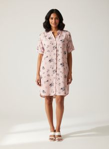 Pink Floral Print Shirt Dress