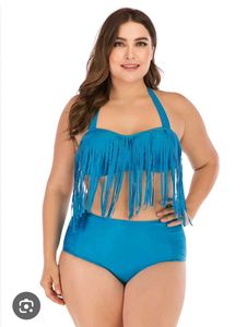 Blue Fringe Halter Bikini Top