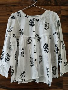 White Cotton Block Print Blouse