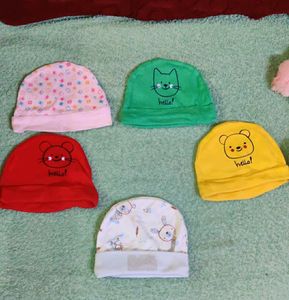 Assorted Set Of 5 Caps, New Born To 6 Months;