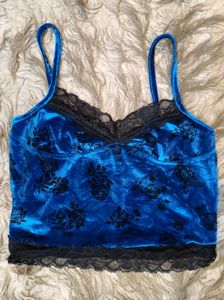 Blue Velvet Floral Lace Trim Cami
