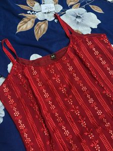 Red Embroidered Kurta Set