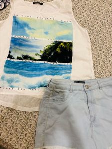Graphic Tank Top with Denim Shorts