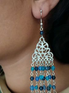 Blue Beaded Chandelier Earrings