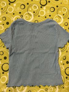 Blue Striped Lettuce Hem Top