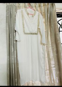 Elegant White Kurta with Gold Trim