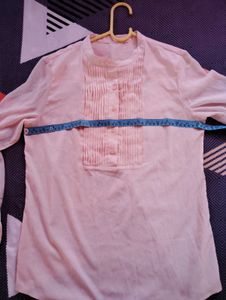 Chic Pink Pleated Long Sleeve Top