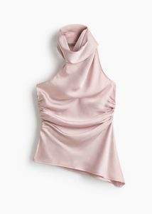 Satin Cowl Neck Ruched Top