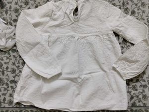 White Textured Long Sleeve Blouse