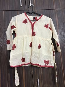 Cream Kurta with Butterfly Embroidery