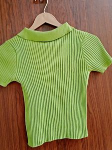Lime Green Ribbed Polo Top