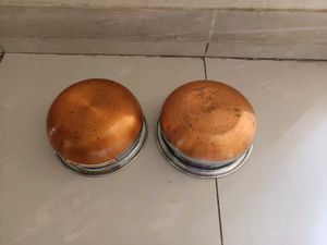 Unused 2 Pieces Stainless Steel Bowls Copper Base