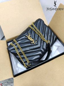 YSL "Y" Quilted Black Leather Chain Bag WITH BOX