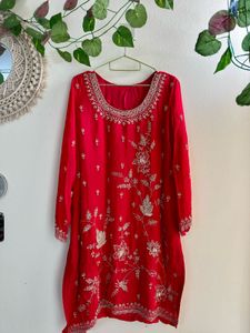 Rose Red Heavy handwork embroidered Sharara Set