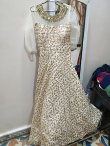 Party Wear Gown With Net Neck