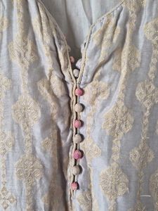 Ivory and pink pure chanderi sleeveless kurti