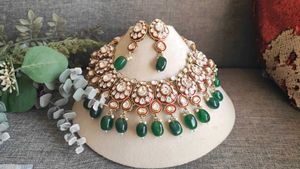 Stunning Teal Kundan Necklace &amp; Earrings Set