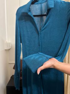 Teal Blue Maxi Shirt Dress