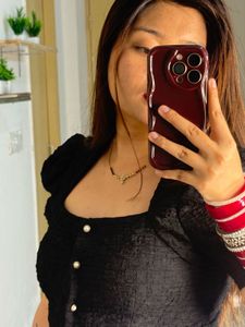 Stylish Black Textured Puff Sleeve Blouse