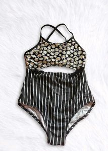 Daisy Print &amp; Stripe One-Piece Swimsuit