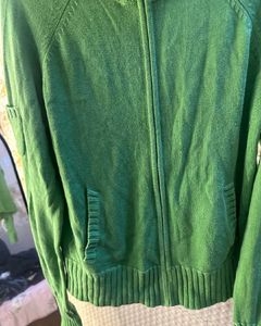 Green Zip-Up Knit Cardigan