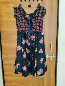 Navy Floral Print Maxi Skirt