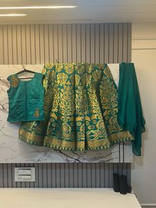 Silk Teal & Gold Brocade 3 piece  Lehenga KurtiSet