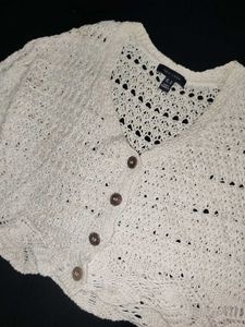 White Crochet Knit Cardigan