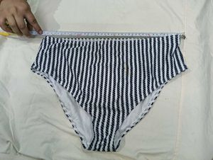 Striped High🖤-Waisted Bikini Bottom