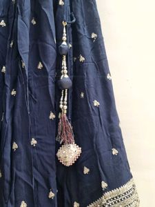 Handwork Navy Blue Lehenga Choli with Pink Dupatta