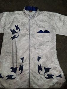 Stylish White Kurta with Blue Embroidery