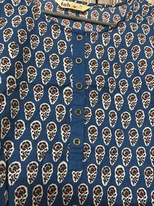 Blue Printed Cotton Kurta cum top
