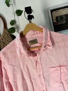 Men's Pink Linen Button-Up Shirt