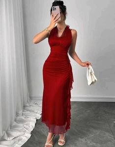Elegant Red Halter Maxi Dress