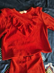 H&amp;M Red Velvet Ruffle Set