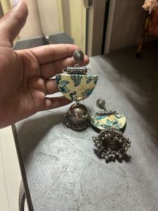Oxidise Earrings White And Aqua Color